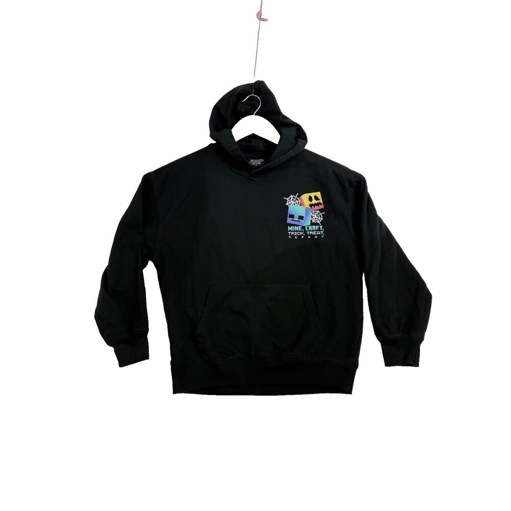 Minecraft Kids Large Black Hoodie Mine Craft Trick Treat Repeat Halloween Pullov